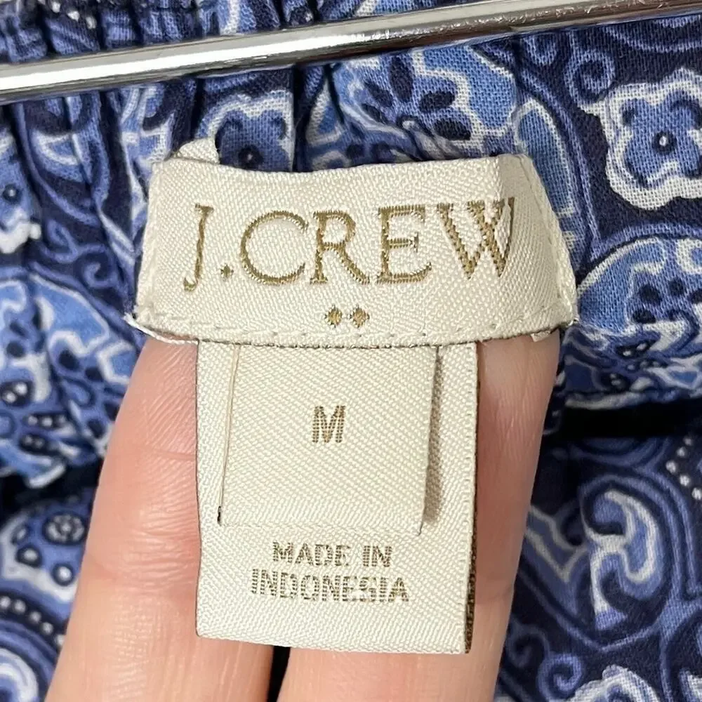 J. Crew Women's Mini Skirt Size M Blue Geometric Print 100% Cotton 37577 Pull On